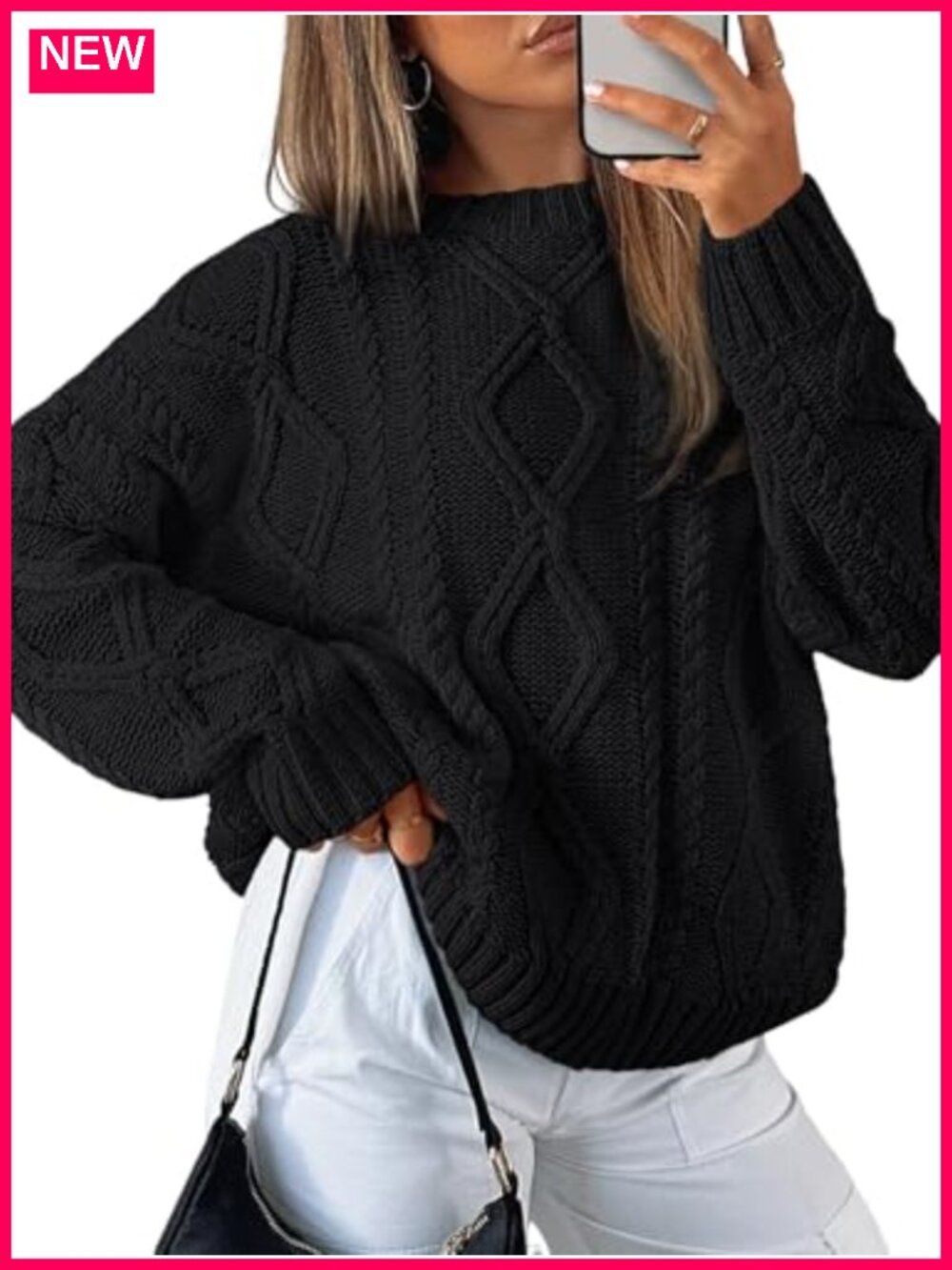 Oversized Cable Knit Sweater Cotton Blend Crew Neck Pullover Fall Layer